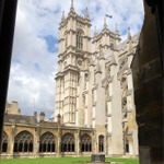 The flying buttresses on the southern facade of Westminster Abbey in London, England.