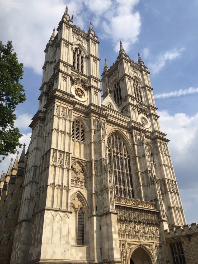 The western facade of Westminster Abbey in London, England.