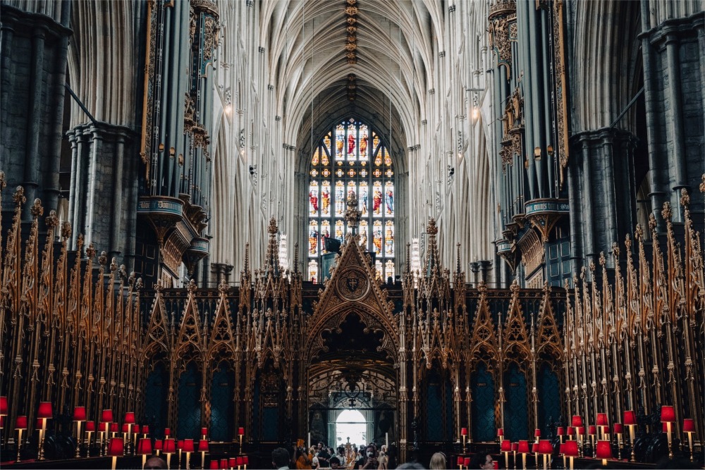 The Quire at Westminster Abbey in London, England where the choir sings daily choral services from their stalls.