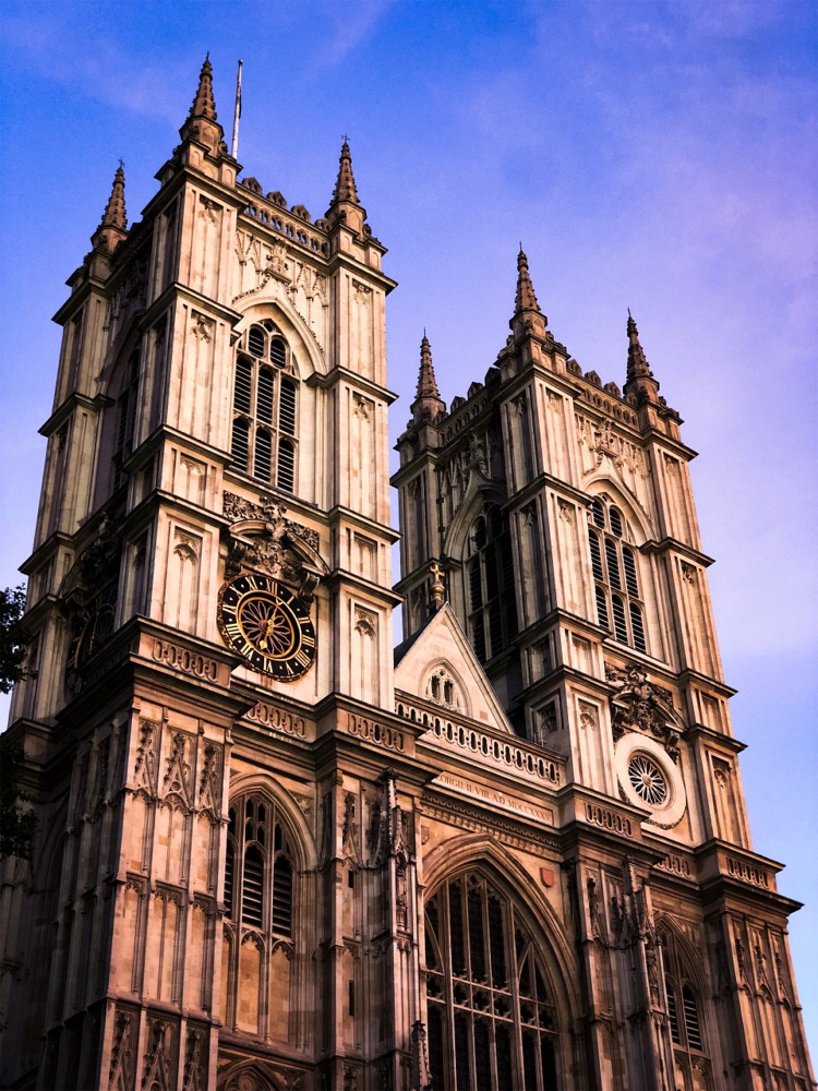 The western facade of Westminster Abbey in London, England.