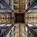 The ribbed vaulted ceiling and Gothic architecture of Westminster Abbey.